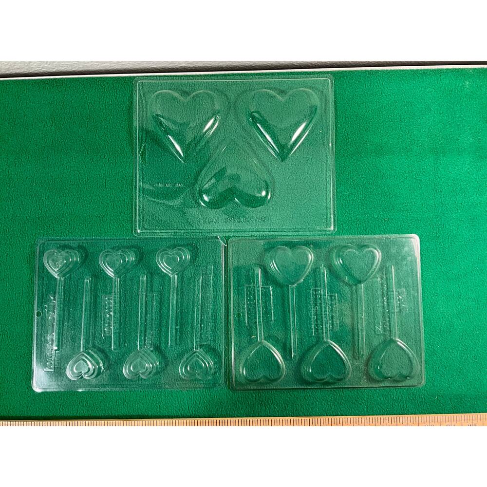 Set of 3 VALENTINES DAY Chocolate Candy Lollipop Plastic Mold Hearts